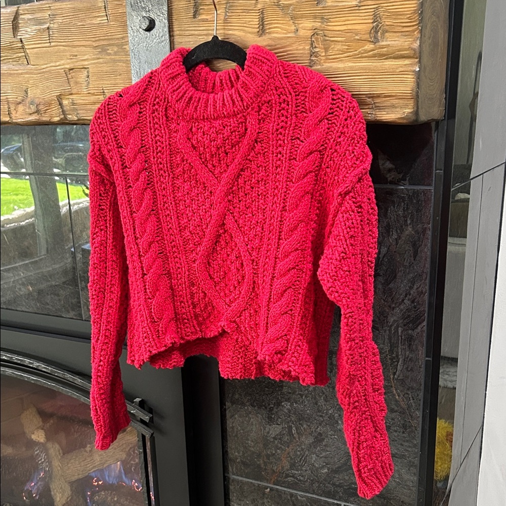 Free People Vibrant Red crop Cable Knit Sweater